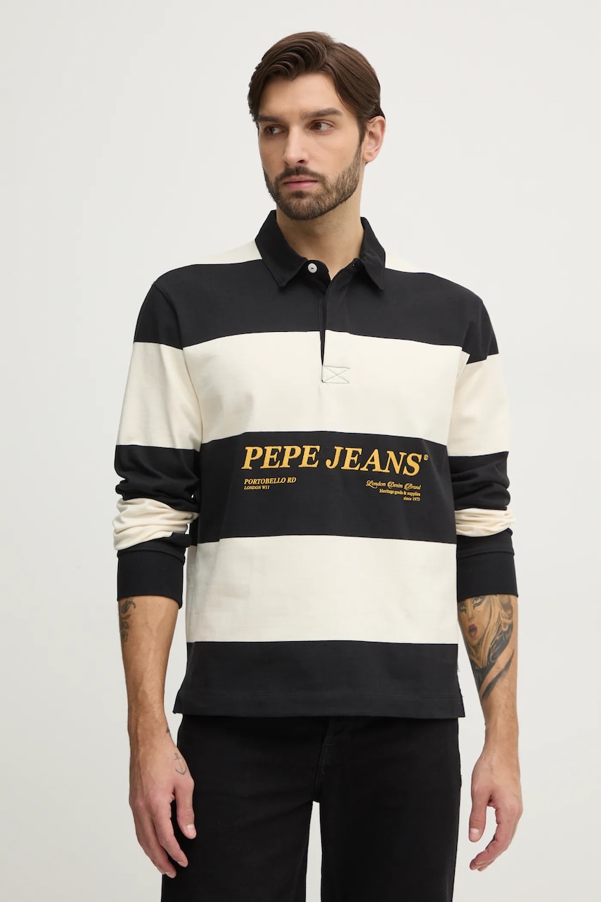 Pepe Jeans longsleeve din bumbac BRANDON culoarea negru, cu imprimeu, PM542230 Pepe Jeans longsleeve din bumbac BRANDON culoarea negru, cu imprimeu, PM542230