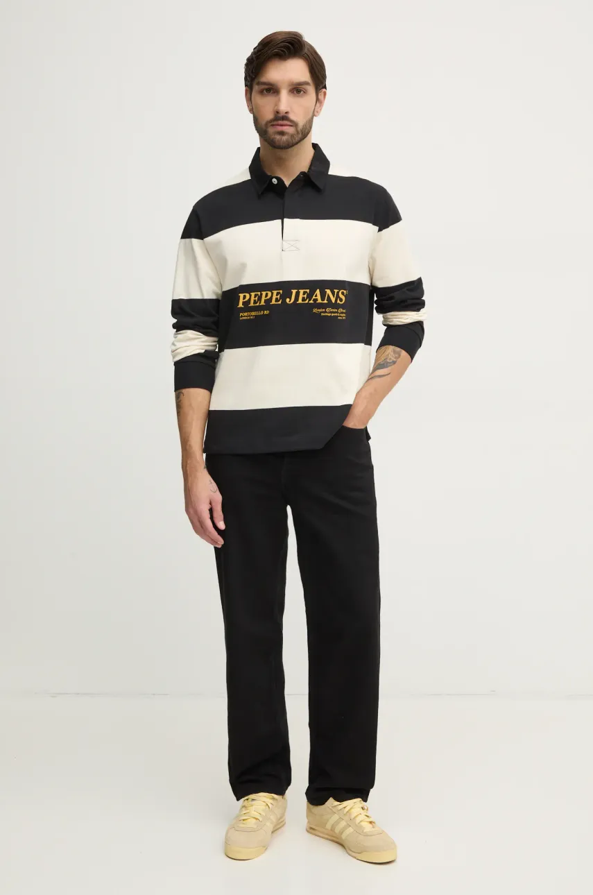 Хлопковый лонгслив Pepe Jeans BRANDON цвет чёрный узорный PM542230 Хлопковый лонгслив Pepe Jeans BRANDON цвет чёрный узорный PM542230