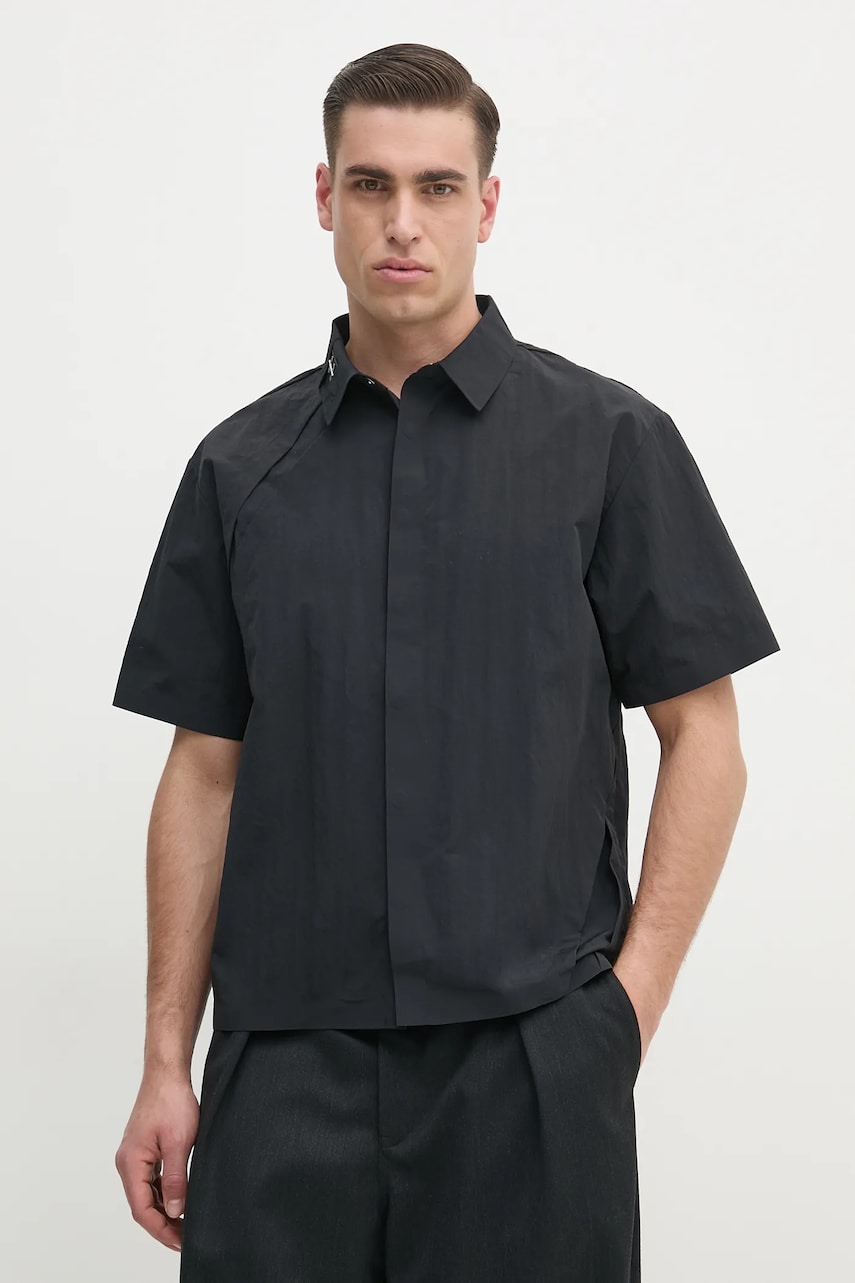 Heliot Emil cămașă bărbați, culoarea negru, cu guler clasic, regular, SS25_M_05_063_BLK01
