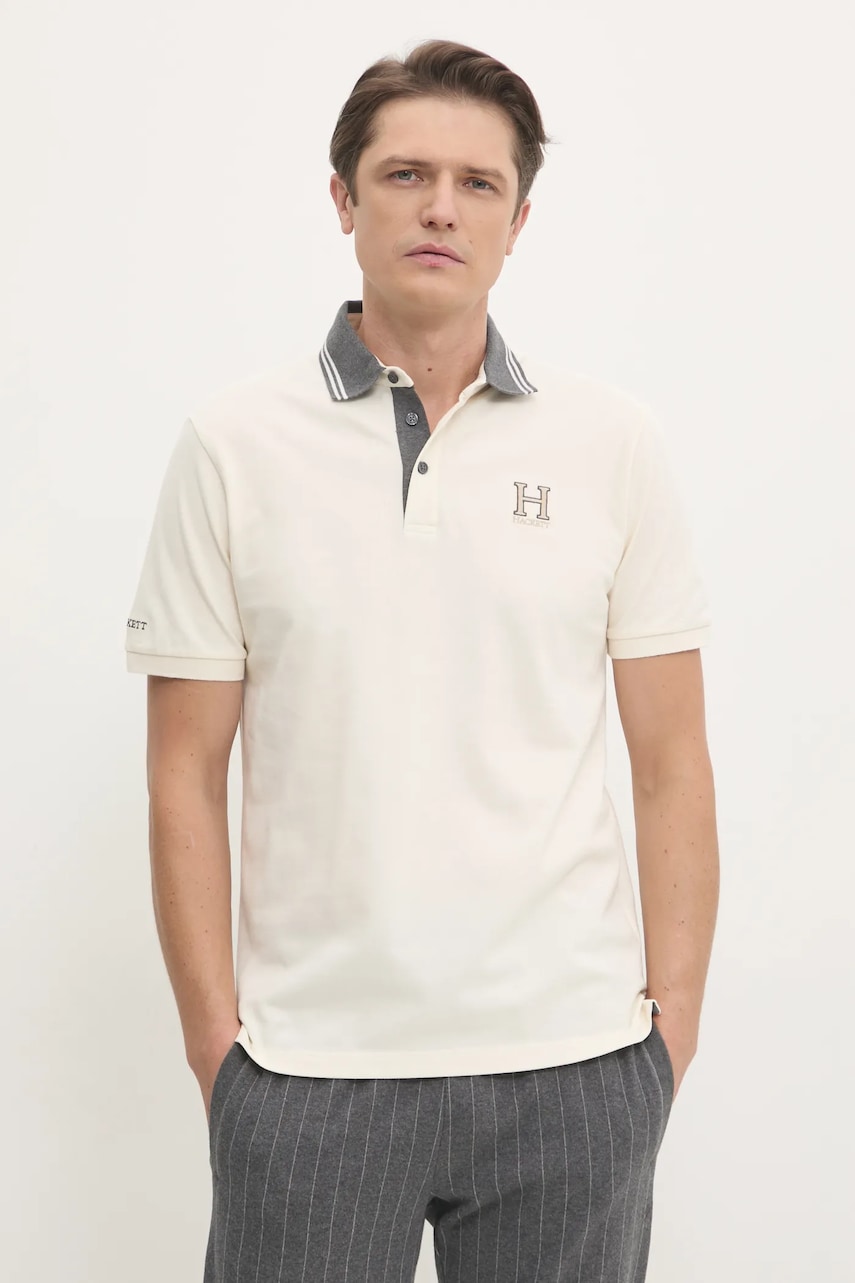 Hackett London tricou polo barbati, culoarea bej, neted, HM563381