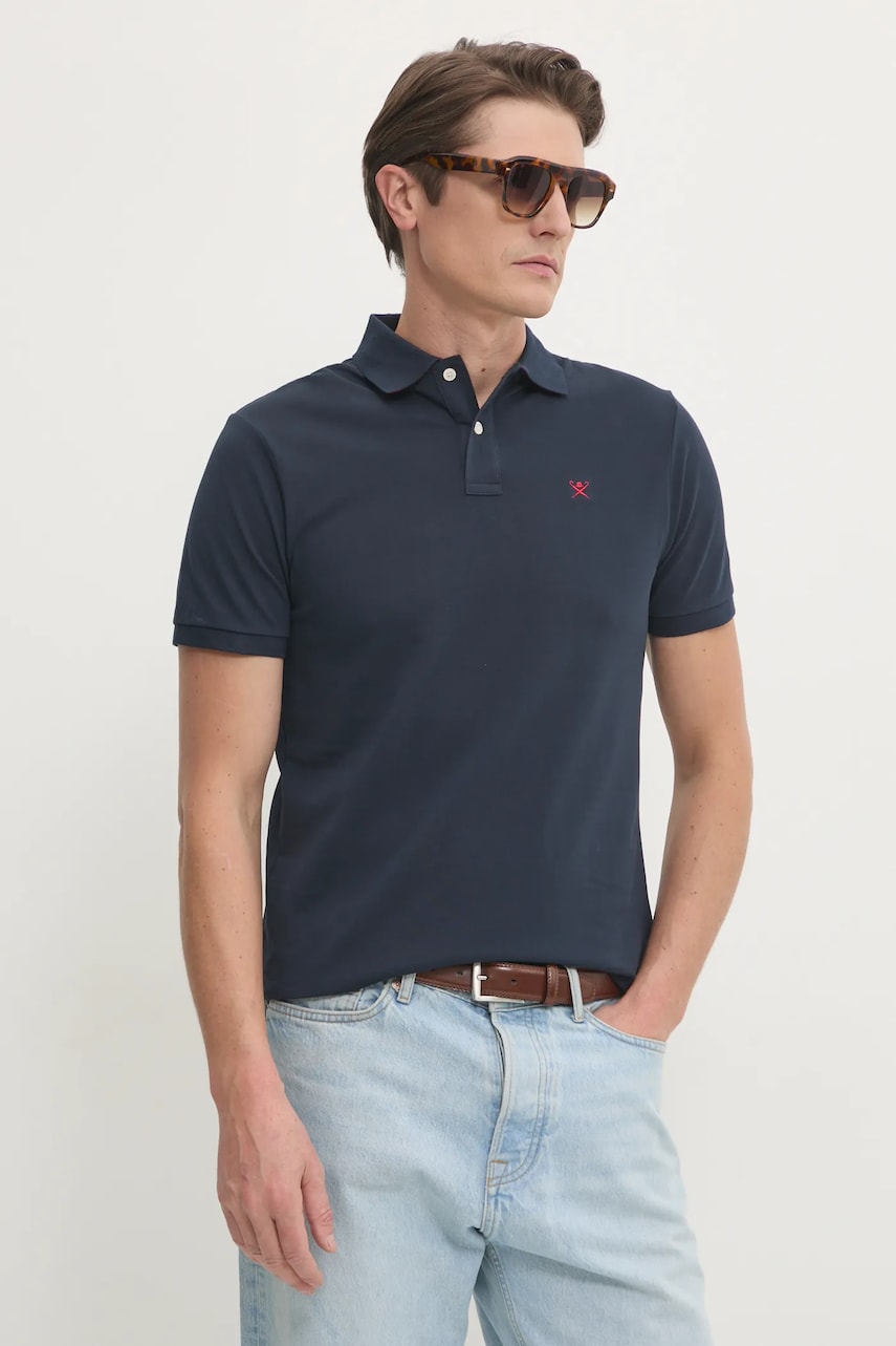 Hackett London polo de bumbac culoarea albastru marin, neted, HM562363 Hackett London polo de bumbac culoarea albastru marin, neted, HM562363