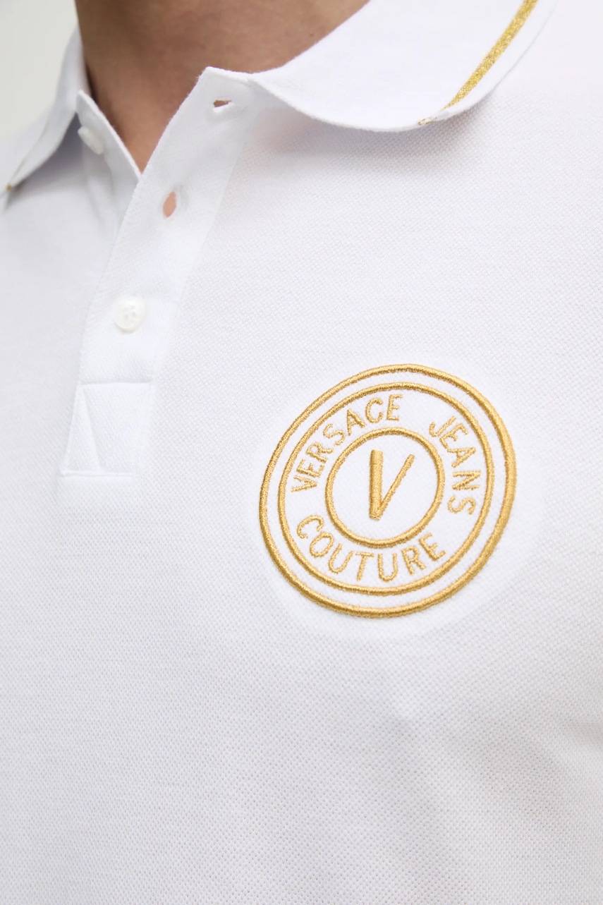 Бавовняне поло Versace Jeans Couture чоловіче колір білий з аплікацією 78GAGT00 CJ01T 