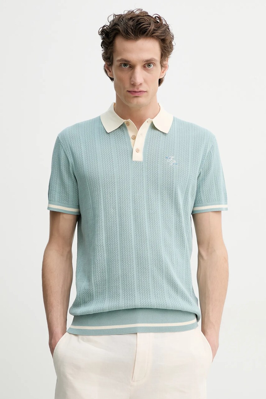 Filling Pieces polo de bumbac bărbați, culoarea turcoaz, cu imprimeu, 80713669980