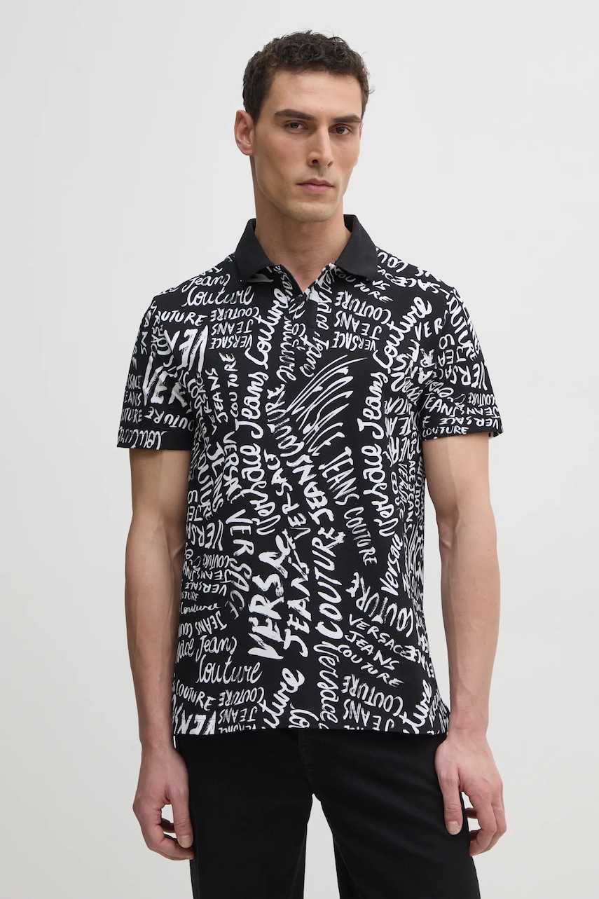 Versace Jeans Couture Βαμβακερό μπλουζάκι πόλο Versace Jeans Couture ανδρικό, χρώμα: μαύρο, 78GAG6R0 JS459