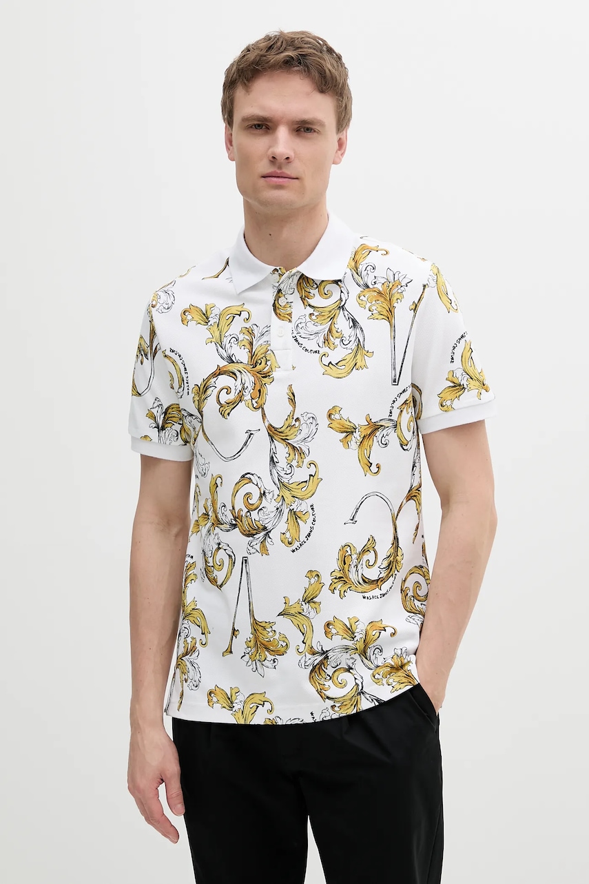 Versace Jeans Couture polo de bumbac culoarea alb, cu imprimeu, 78GAG6S0 JS460