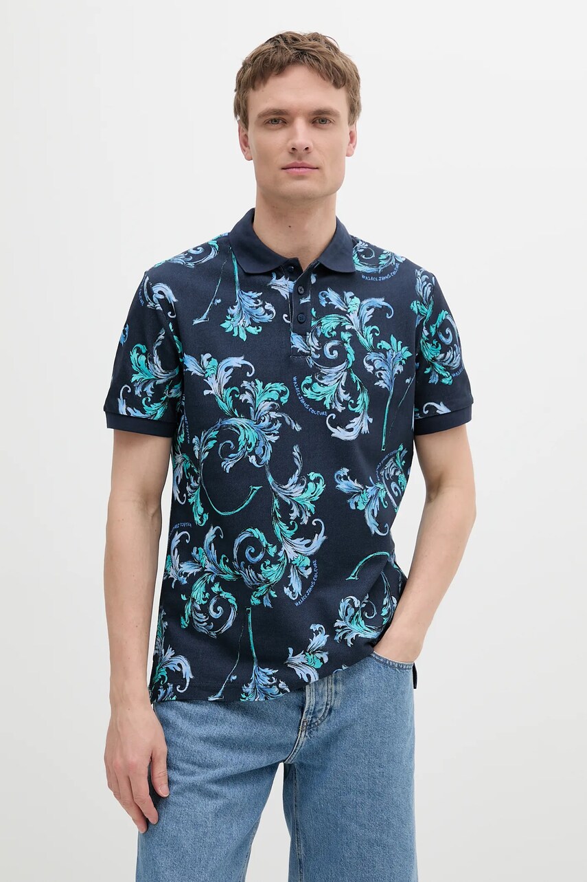 Versace Jeans Couture Βαμβακερό μπλουζάκι πόλο Versace Jeans Couture ανδρικό, χρώμα: ναυτικό μπλε, 78GAG6S0 JS460
