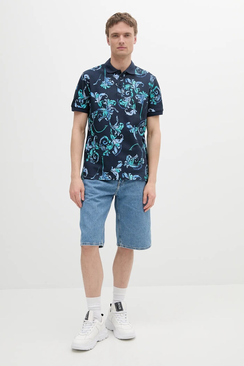 Βαμβακερό μπλουζάκι πόλο Versace Jeans Couture ανδρικό, χρώμα: ναυτικό μπλε, 78GAG6S0 JS460 φωτογραφία