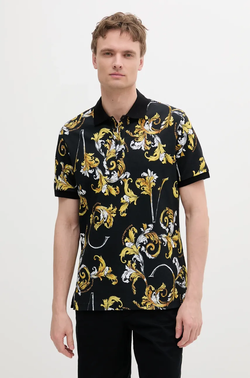 Levně Bavlněné polo tričko Versace Jeans Couture pánské, černá barva, 78GAG6S0 JS460