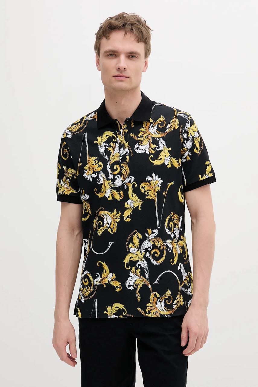 Versace Jeans Couture polo de bumbac culoarea negru, cu imprimeu, 78GAG6S0 JS460