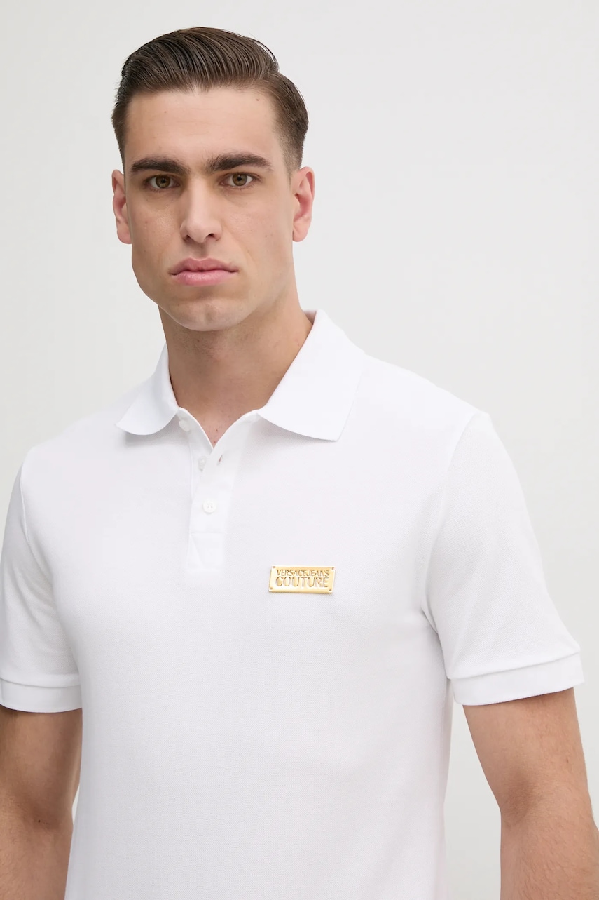 Versace Jeans Couture Βαμβακερό μπλουζάκι πόλο Versace Jeans Couture ανδρικό, χρώμα: άσπρο, 78GAGT08 CJ01T