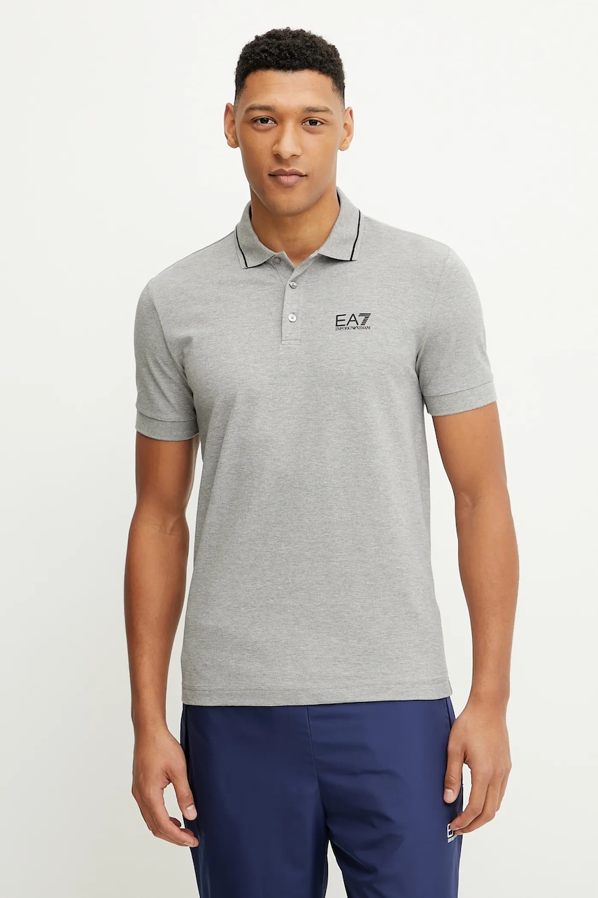 EA7 Emporio Armani tricou polo culoarea gri, cu imprimeu, PJVUZ.8NPF16