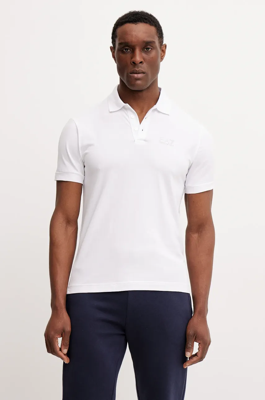 EA7 Emporio Armani tricou polo barbati, culoarea alb, cu imprimeu, PJVQZ.8NPF14