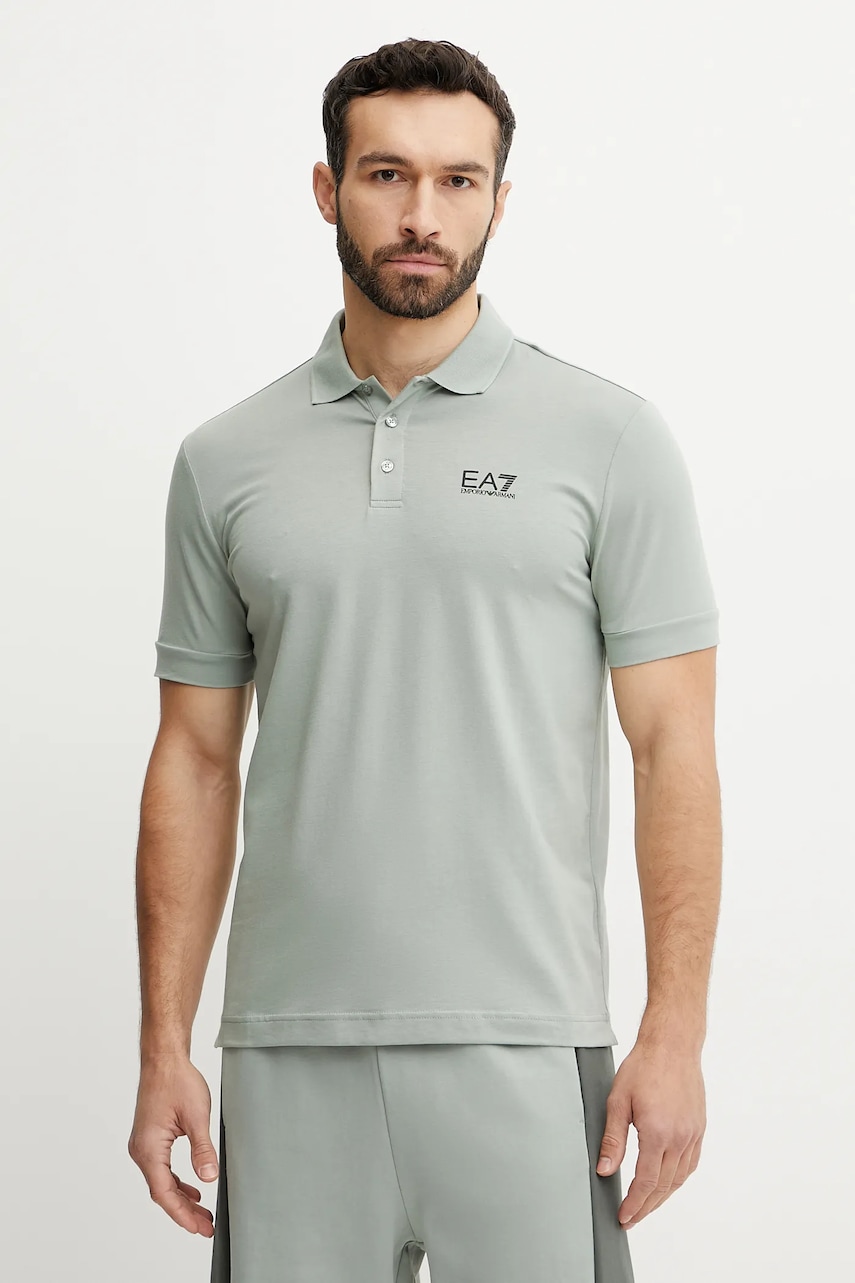 EA7 Emporio Armani tricou polo barbati, culoarea verde, cu imprimeu, PJVQZ.8NPF14