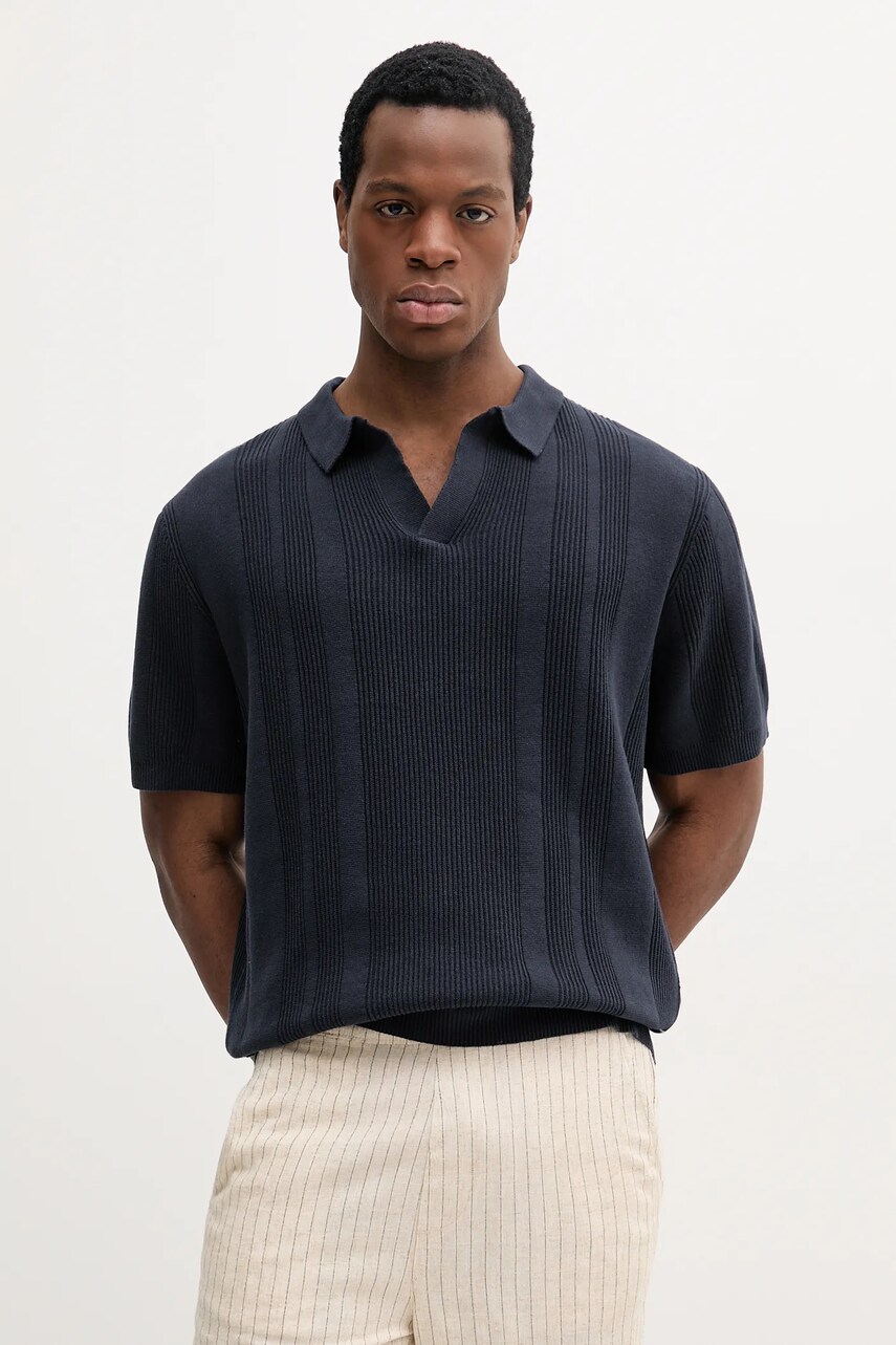 Lindbergh polo de bumbac barbati, culoarea bleumarin, uni, 30-804125