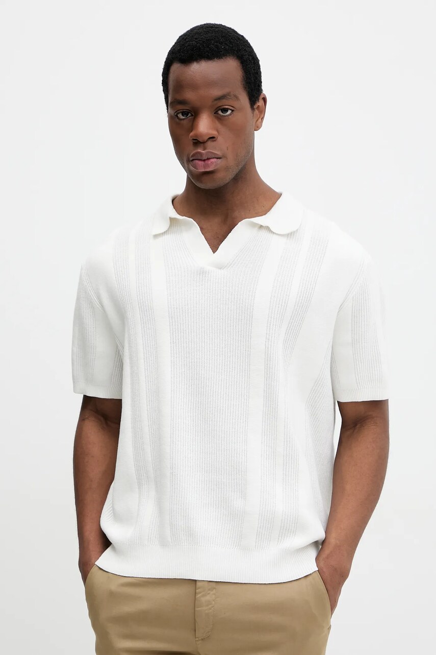 Lindbergh polo de bumbac culoarea bej, uni, 30-804125