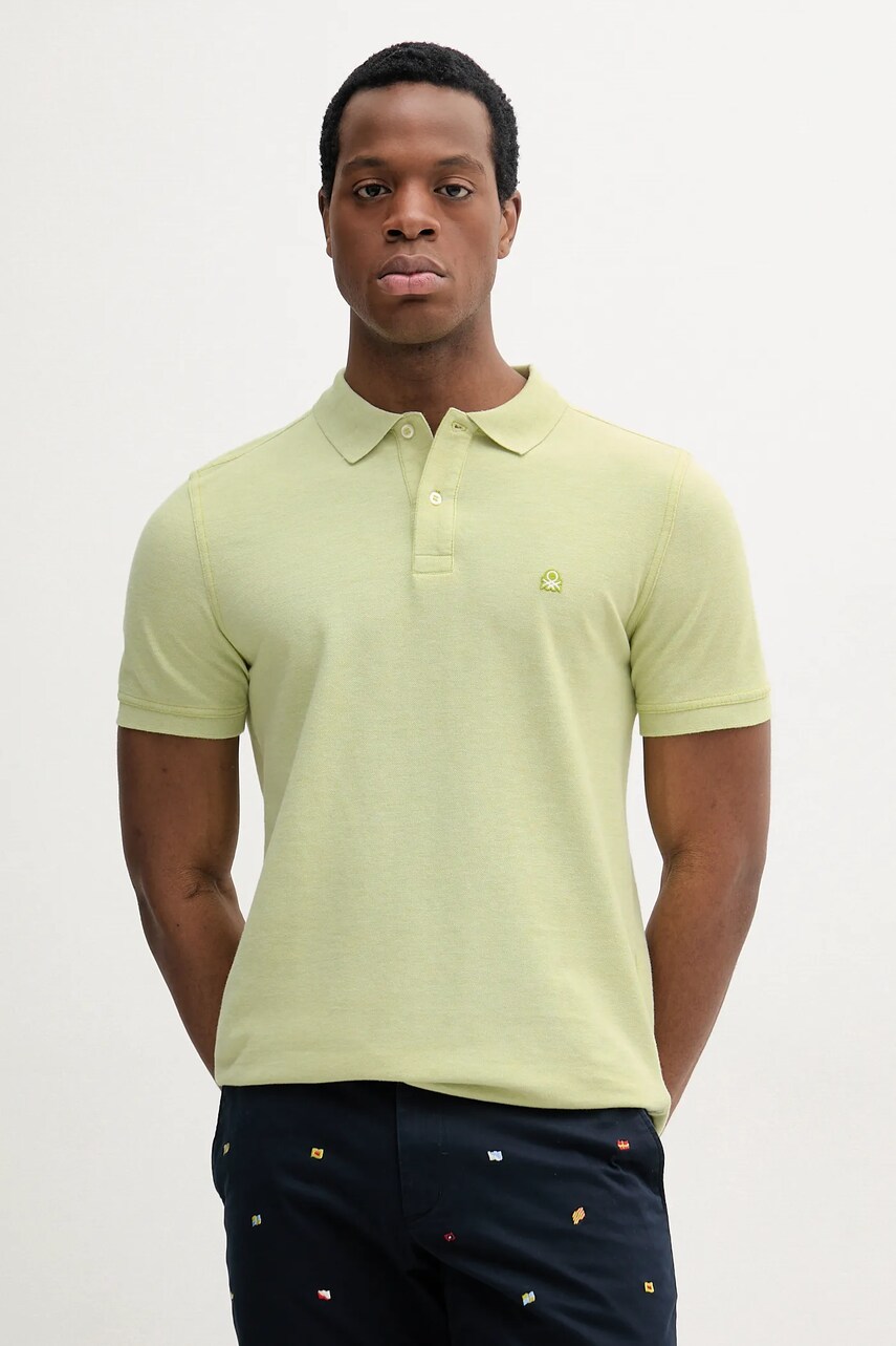 Levně Bavlněné polo tričko United Colors of Benetton zelená barva, 3088U3023