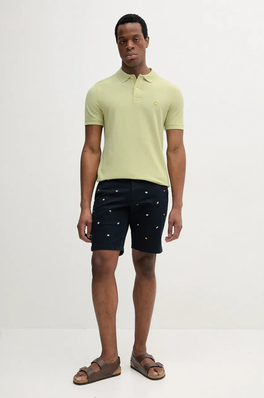Хлопковое поло United Colors of Benetton мужское цвет зелёный меланж 3088U3023 Хлопковое поло United Colors of Benetton мужское цвет зелёный меланж 3088U3023