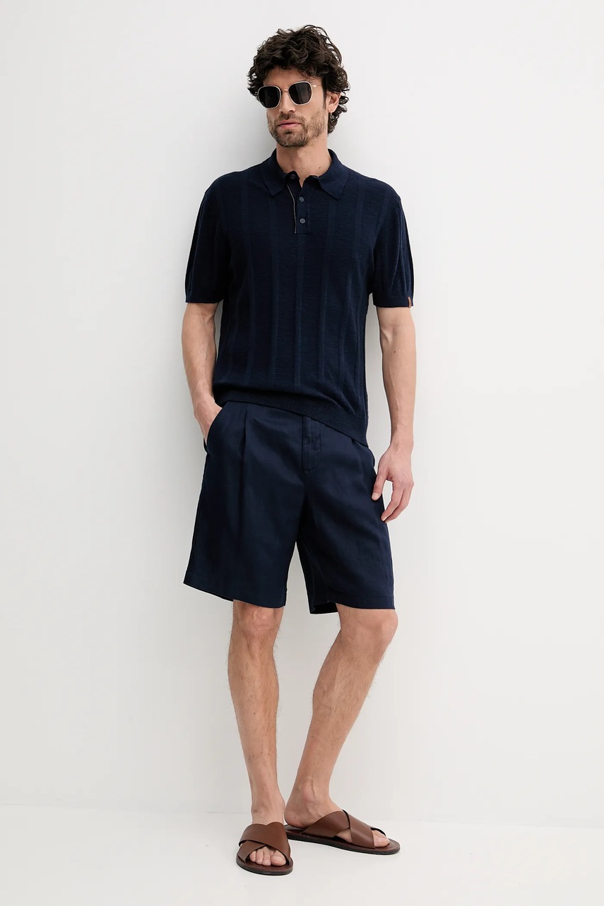 Поло с примесью льна United Colors of Benetton цвет синий однотонное 115GK301G