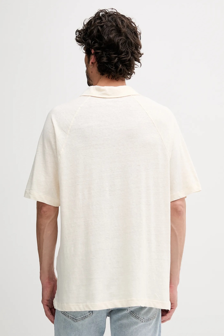 Λινό πόλο United Colors of Benetton χρώμα: μπεζ, 3UTFU302A φωτογραφία