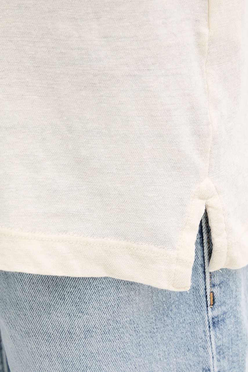 Λινό πόλο United Colors of Benetton χρώμα: μπεζ, 3UTFU302A φωτογραφία