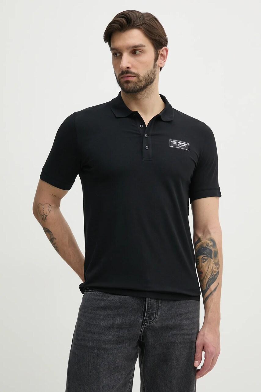 Karl Lagerfeld tricou polo barbati, culoarea negru, neted, 552221.745019