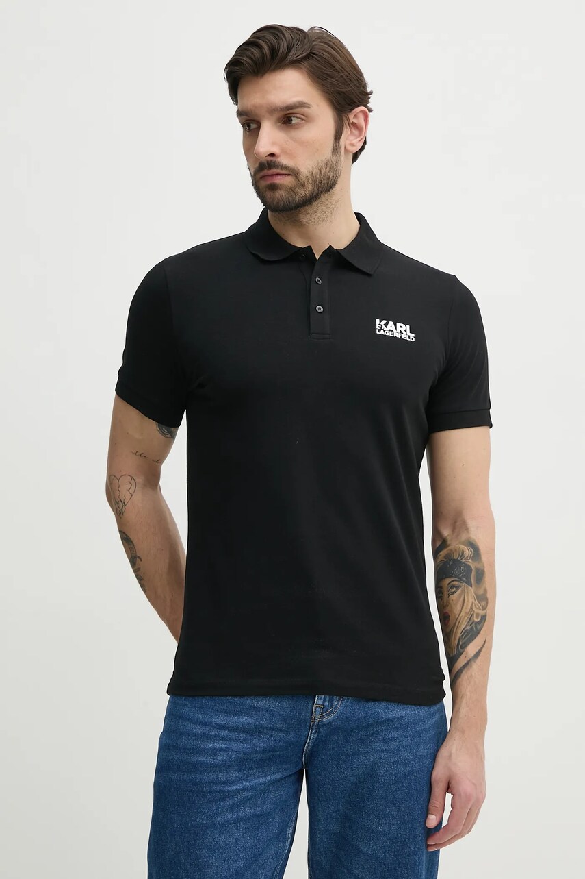 Karl Lagerfeld tricou polo barbati, culoarea negru, cu imprimeu, 552235.745088