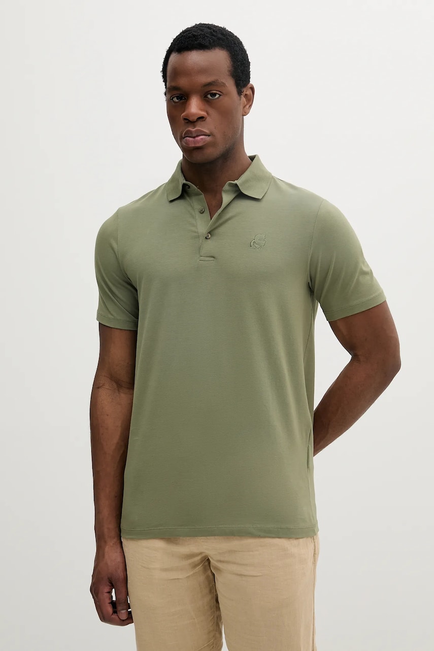 Karl Lagerfeld tricou polo culoarea verde, uni, 552221.745750