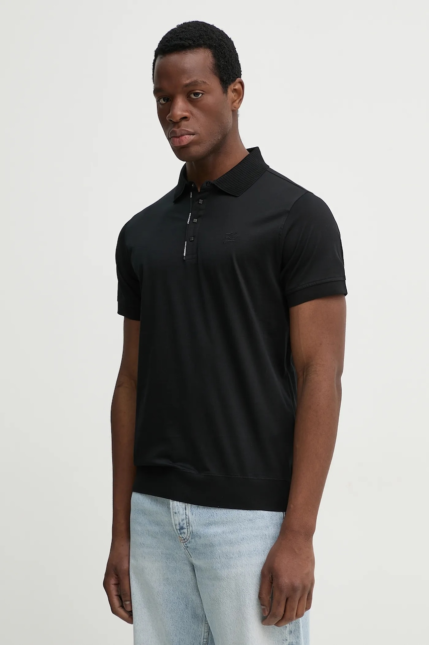 Karl Lagerfeld polo de bumbac barbati, culoarea negru, neted, 552200.745000