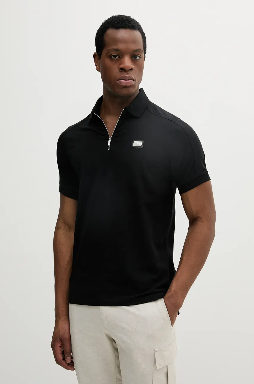 Polo tričko Karl Lagerfeld černá barva, s aplikací, 552221.745020