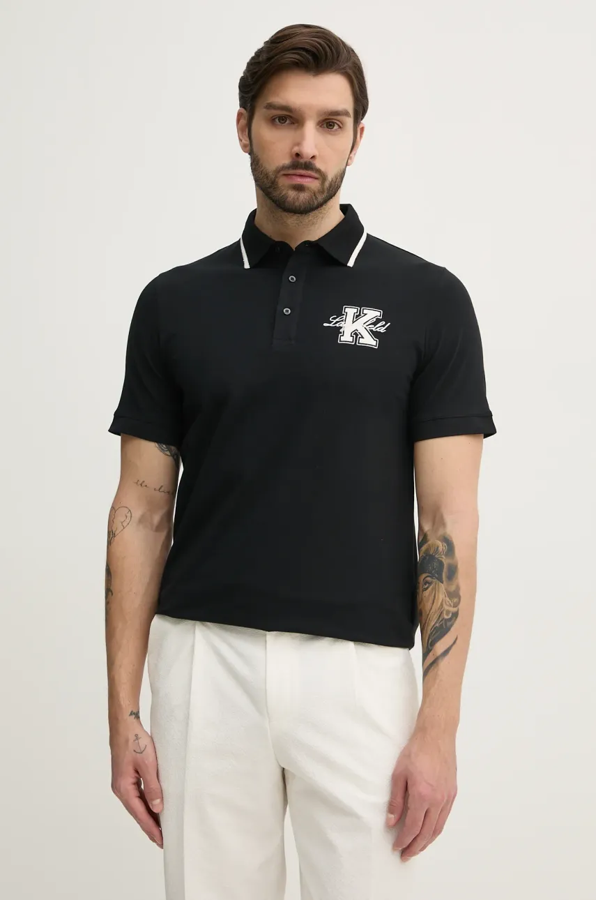 Karl Lagerfeld tricou polo barbati, culoarea negru, cu imprimeu, 552221.745015