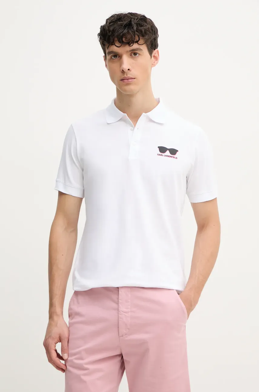 Karl Lagerfeld tricou polo barbati, culoarea alb, cu imprimeu, 552235.745400