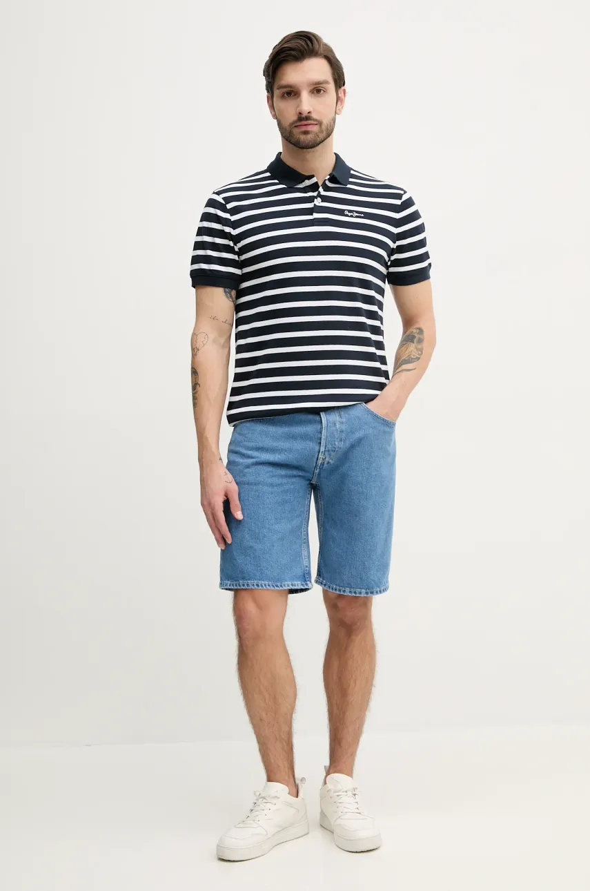 Хлопковое поло Pepe Jeans BARRET мужское цвет синий узорное PM542241 Хлопковое поло Pepe Jeans BARRET мужское цвет синий узорное PM542241