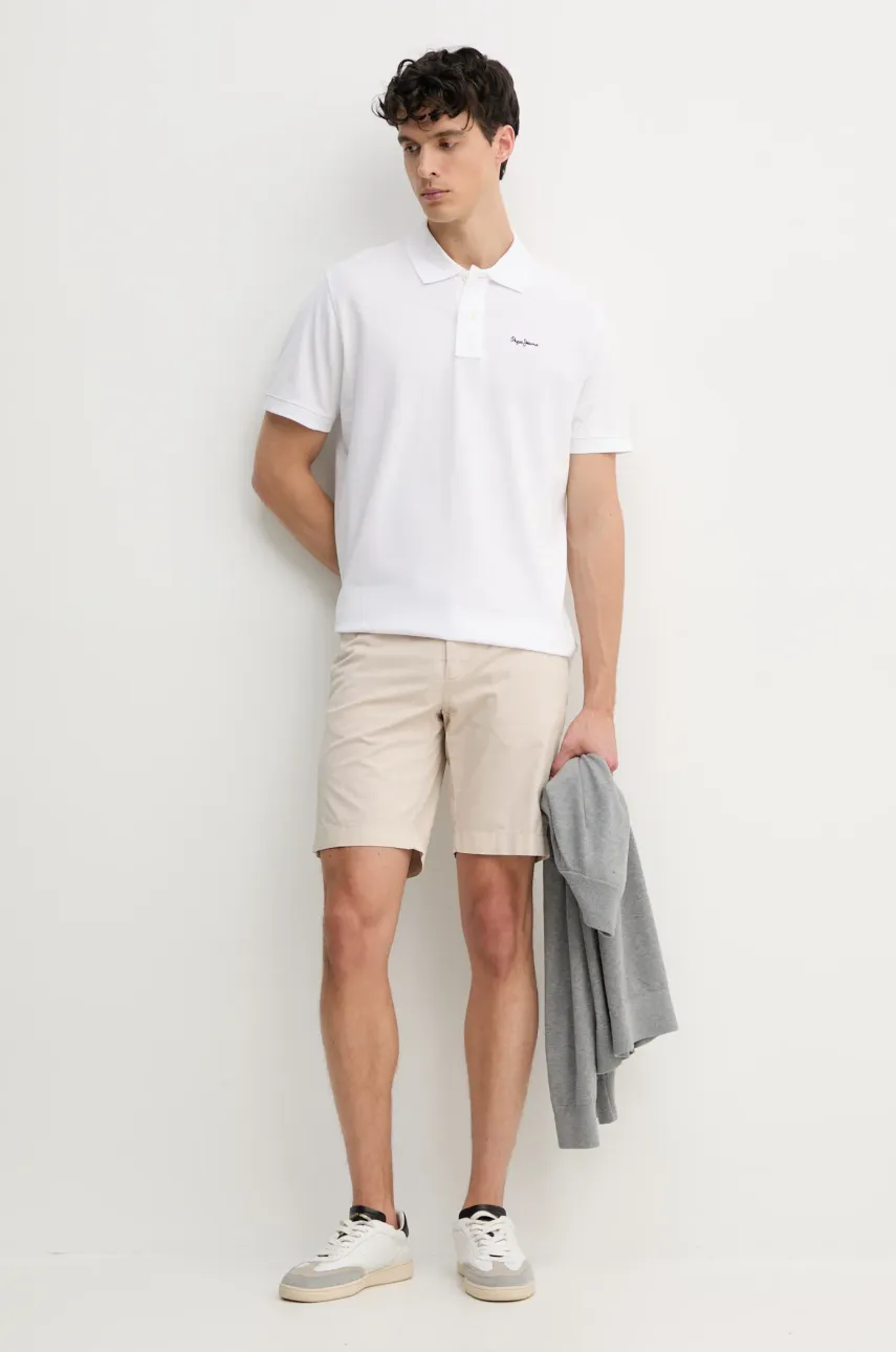 Хлопковое поло Pepe Jeans ESSENTIAL POLO CONTRAST LOGO мужское цвет белый однотонное PM542298 Хлопковое поло Pepe Jeans ESSENTIAL POLO CONTRAST LOGO мужское цвет белый однотонное PM542298