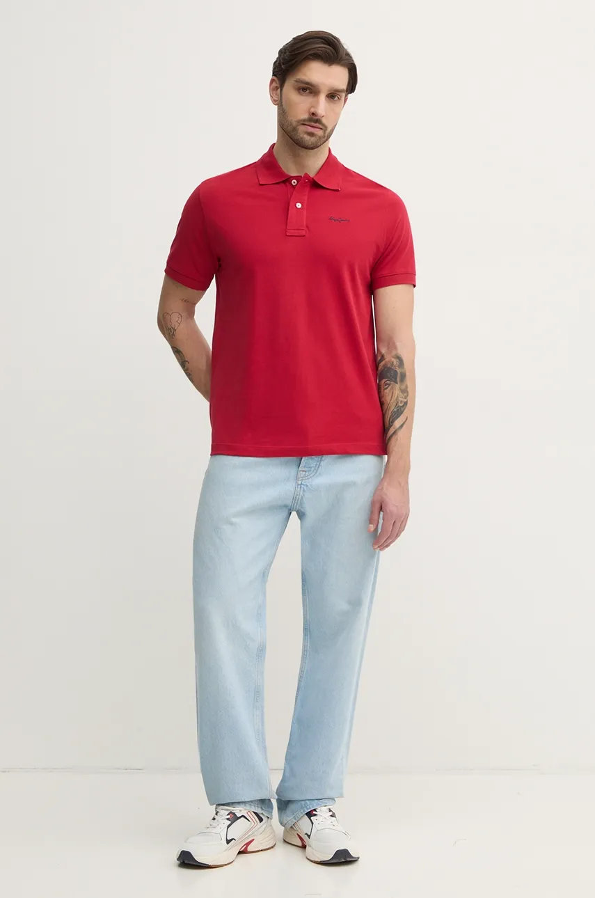 Хлопковое поло Pepe Jeans ESSENTIAL POLO CONTRAST LOGO мужское цвет красный однотонное PM542298 Хлопковое поло Pepe Jeans ESSENTIAL POLO CONTRAST LOGO мужское цвет красный однотонное PM542298