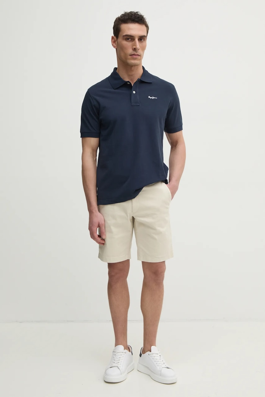 Хлопковое поло Pepe Jeans ESSENTIAL POLO CONTRAST LOGO мужское цвет синий однотонное PM542298 Хлопковое поло Pepe Jeans ESSENTIAL POLO CONTRAST LOGO мужское цвет синий однотонное PM542298