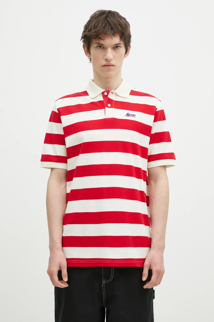 ICECREAM polo de bumbac Running Dog Ss Striped Rugby Top culoarea rosu, modelator, IC24468
