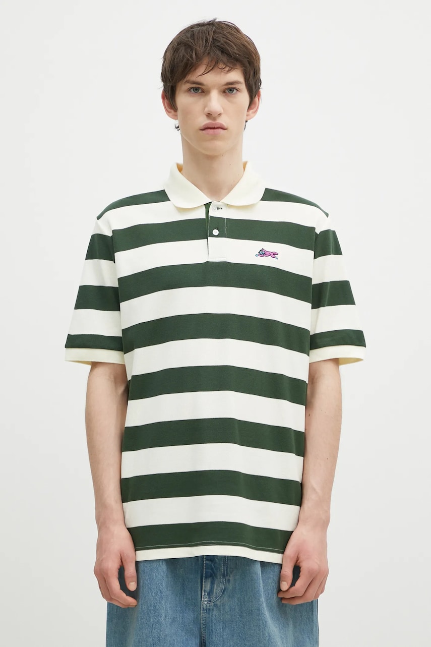 ICECREAM polo de bumbac Running Dog Ss Striped Rugby Top culoarea verde, modelator, IC24468