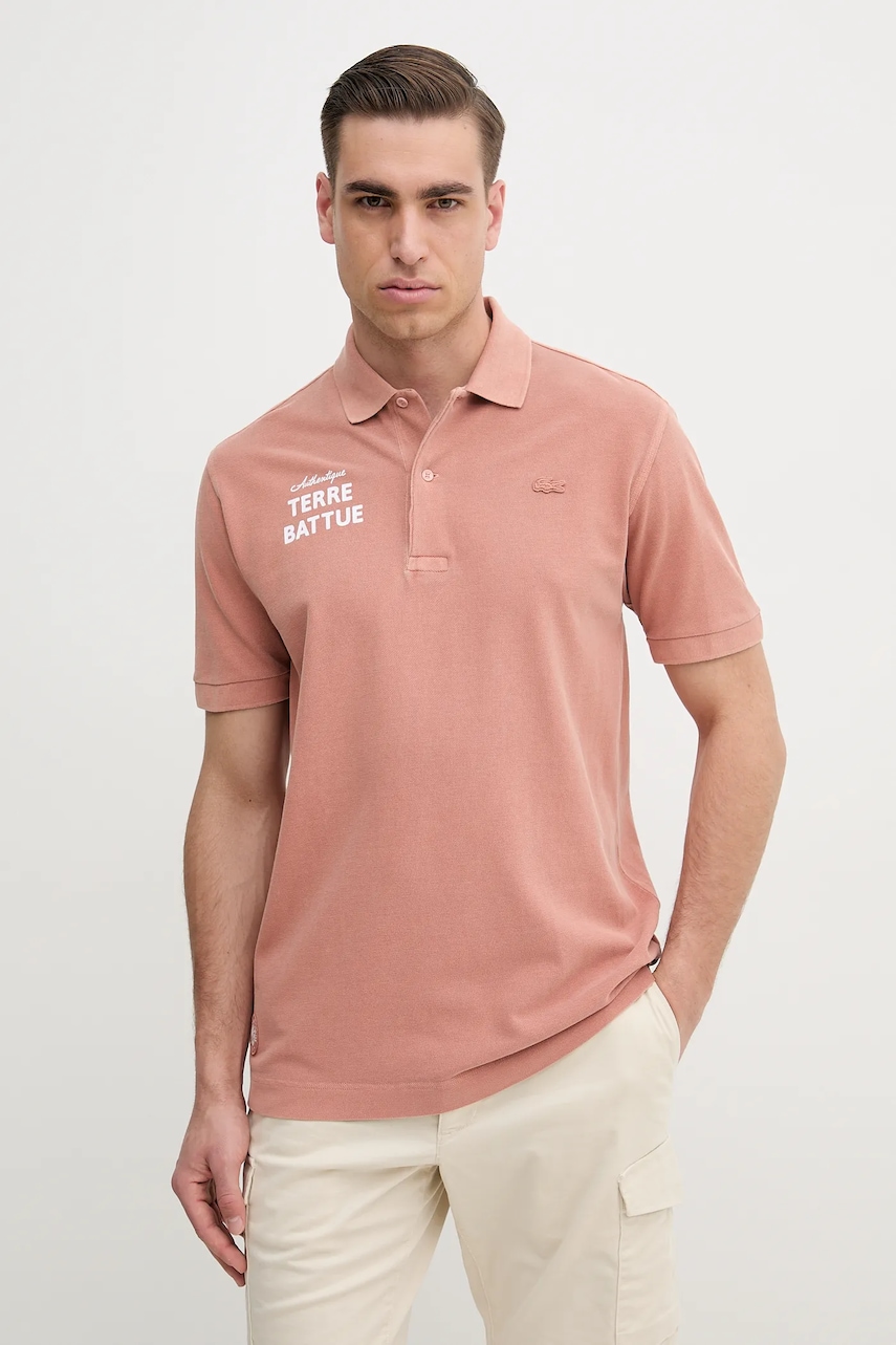 Lacoste polo de bumbac bărbați, culoarea portocaliu, cu imprimeu, PH0349