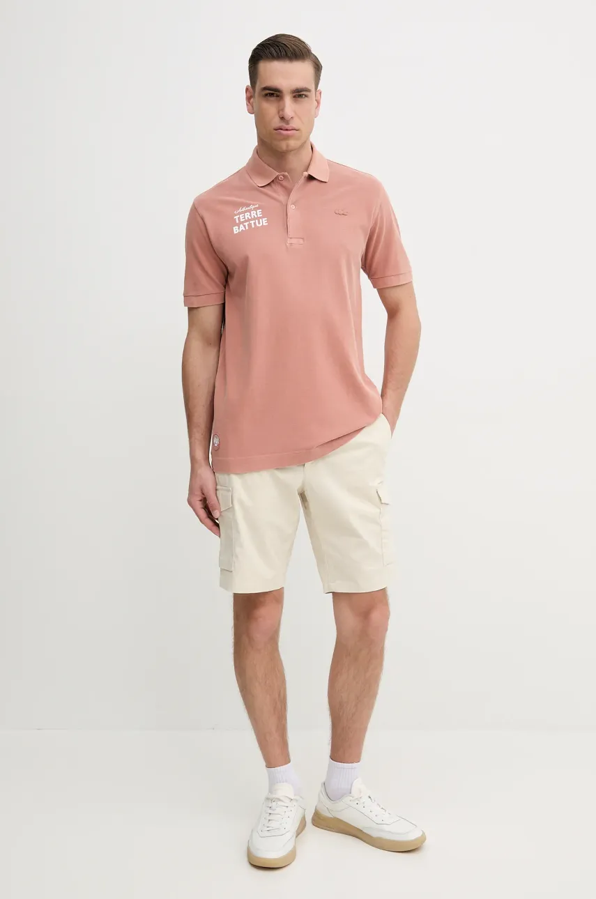 Хлопковое поло Lacoste мужское цвет оранжевый с принтом PH0349 Хлопковое поло Lacoste мужское цвет оранжевый с принтом PH0349