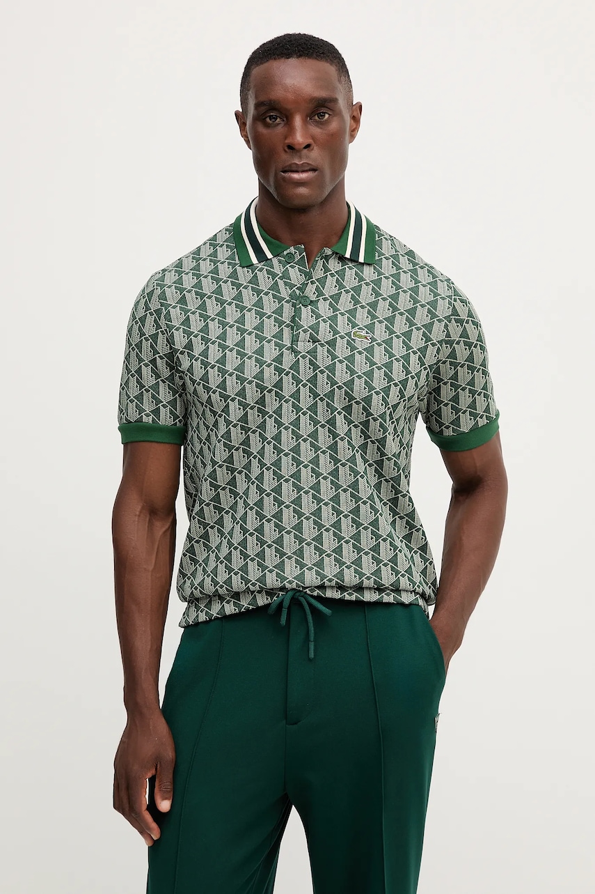 Lacoste tricou polo culoarea gri, cu imprimeu, DH1417