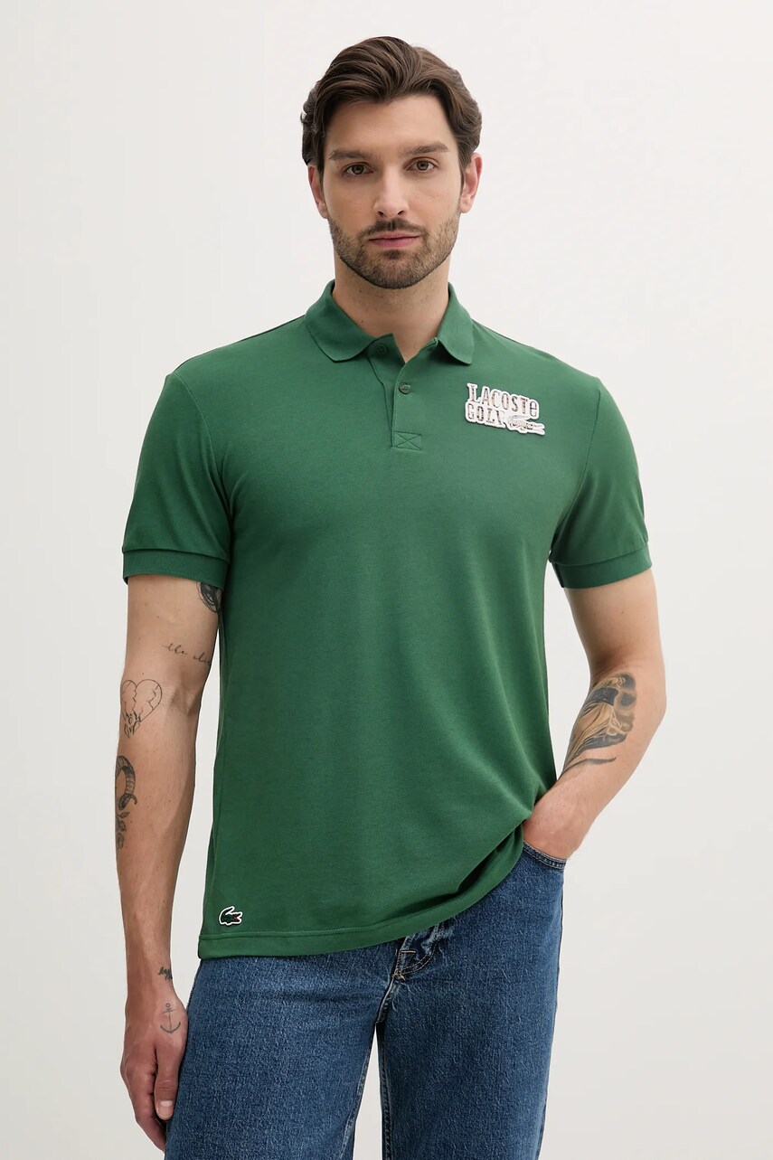 Levně Polo tričko Lacoste pánské, zelená barva, s aplikací, DH8958