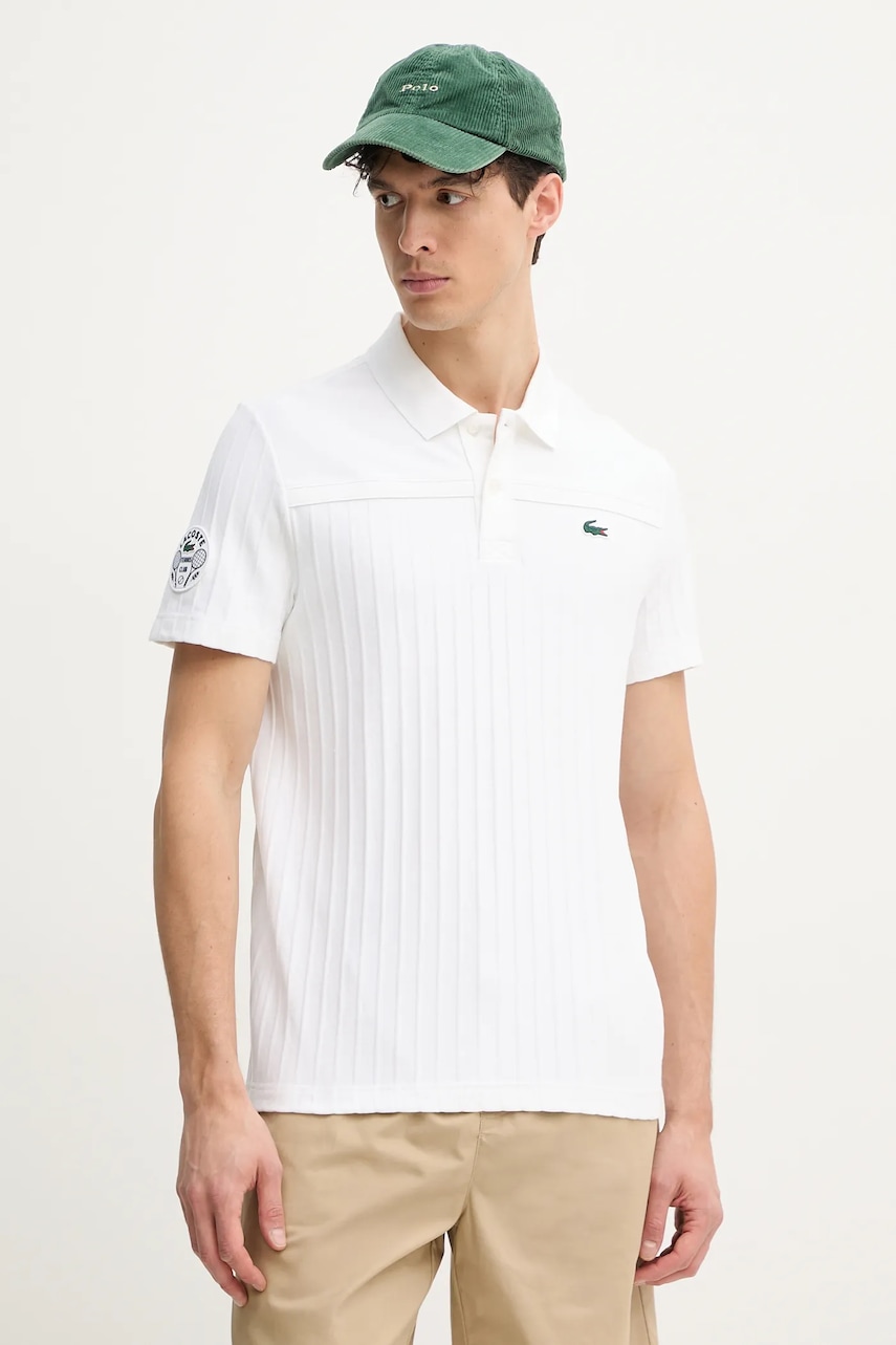 Lacoste tricou polo bărbați, culoarea alb, cu imprimeu, DH8960