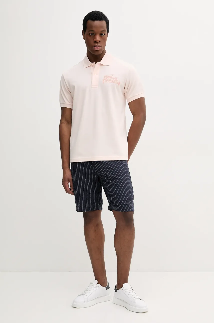 Хлопковое поло Lacoste мужское цвет бежевый однотонное PH0285 Хлопковое поло Lacoste мужское цвет бежевый однотонное PH0285