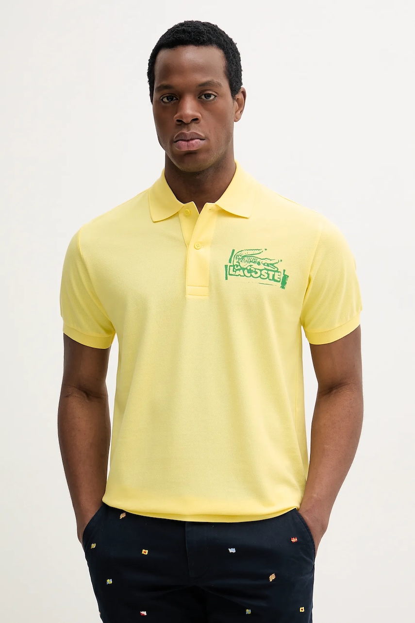 Lacoste polo de bumbac bărbați, culoarea galben, uni, PH0285 Lacoste polo de bumbac bărbați, culoarea galben, uni, PH0285