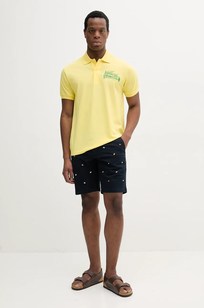 Хлопковое поло Lacoste мужское цвет жёлтый однотонное PH0285 Хлопковое поло Lacoste мужское цвет жёлтый однотонное PH0285