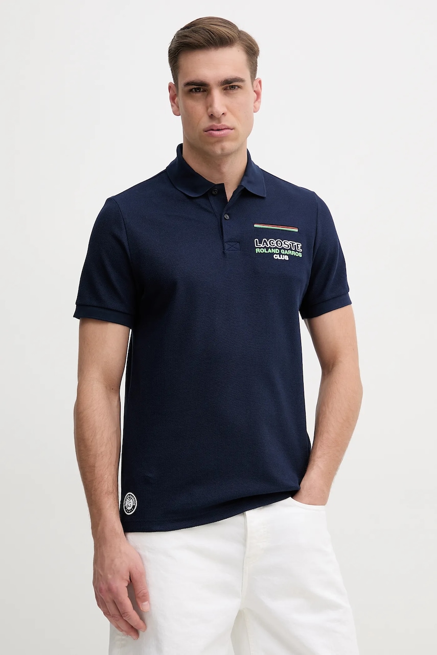 Lacoste polo de bumbac bărbați, culoarea bleumarin, cu imprimeu, PH8742 Lacoste polo de bumbac bărbați, culoarea bleumarin, cu imprimeu, PH8742