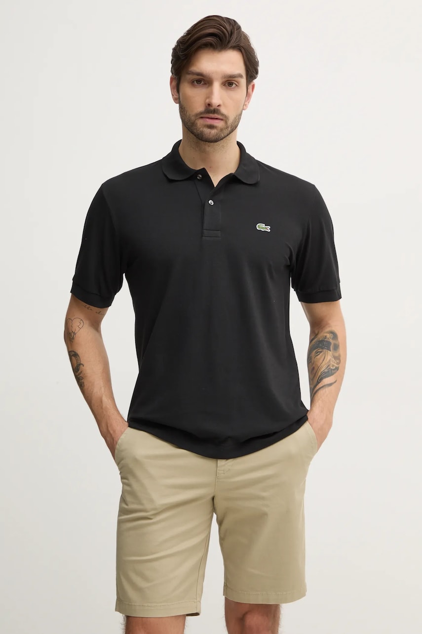 Lacoste tricou polo barbati, culoarea negru, cu imprimeu, PH9851 Lacoste tricou polo barbati, culoarea negru, cu imprimeu, PH9851