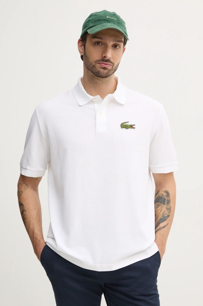 Lacoste polo de bumbac culoarea bej, cu imprimeu, PH2751