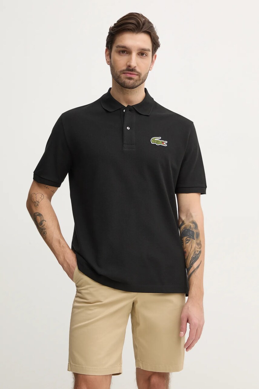 Levně Bavlněné polo tričko Lacoste černá barva, s aplikací, PH2751
