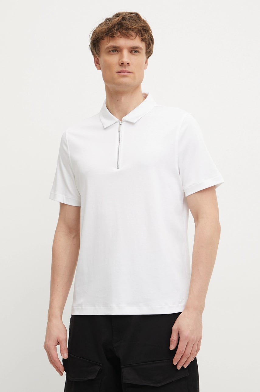 Michael Kors polo de bumbac barbati, culoarea alb, neted, CR552FRC93 Michael Kors polo de bumbac barbati, culoarea alb, neted, CR552FRC93